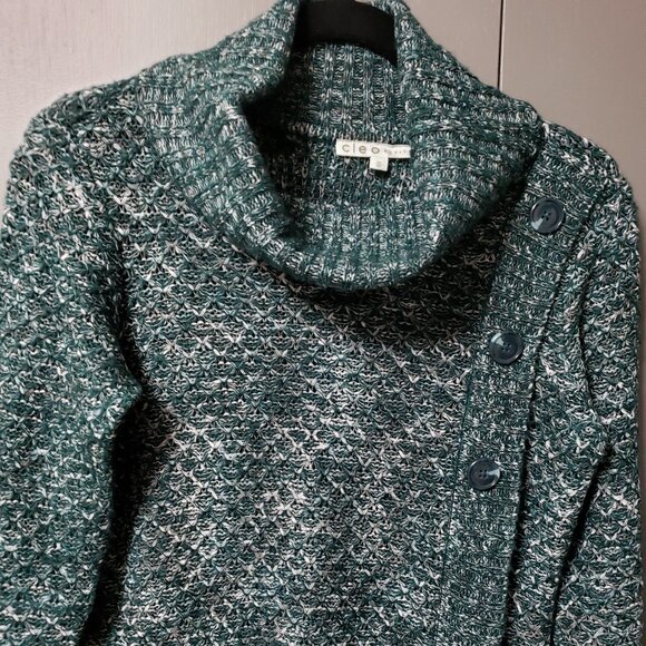 Cleo Petite Button Wrap Cowl Neck Sweater - Picture 2 of 8